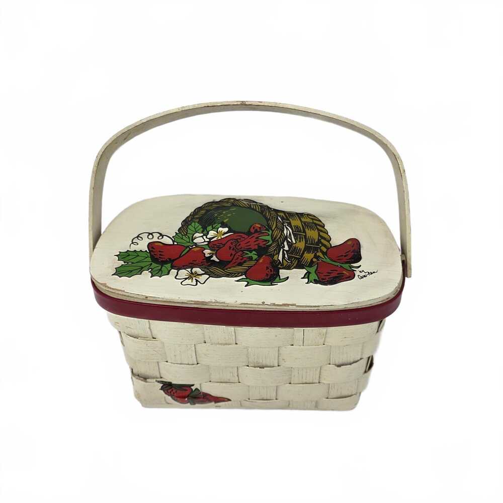 Vintage Caro-Nan Strawberry Basket Purse: Handwoven Wood Splint Bag 1960s-1970s
